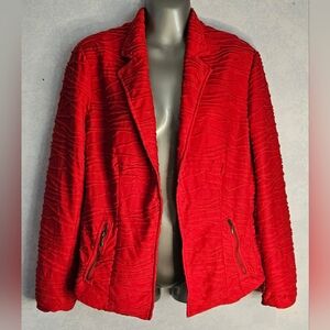 CHICOS Womens Red Lapel Zipper Textured Boucle Blazer XL